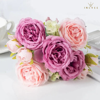 Kaiserlicher Seidenpfingstrosenstrauß – Orientalische Königin der Blumen, Symbol für Reichtum und Wohlstand, 9 Köpfe / 30 cm Stiel