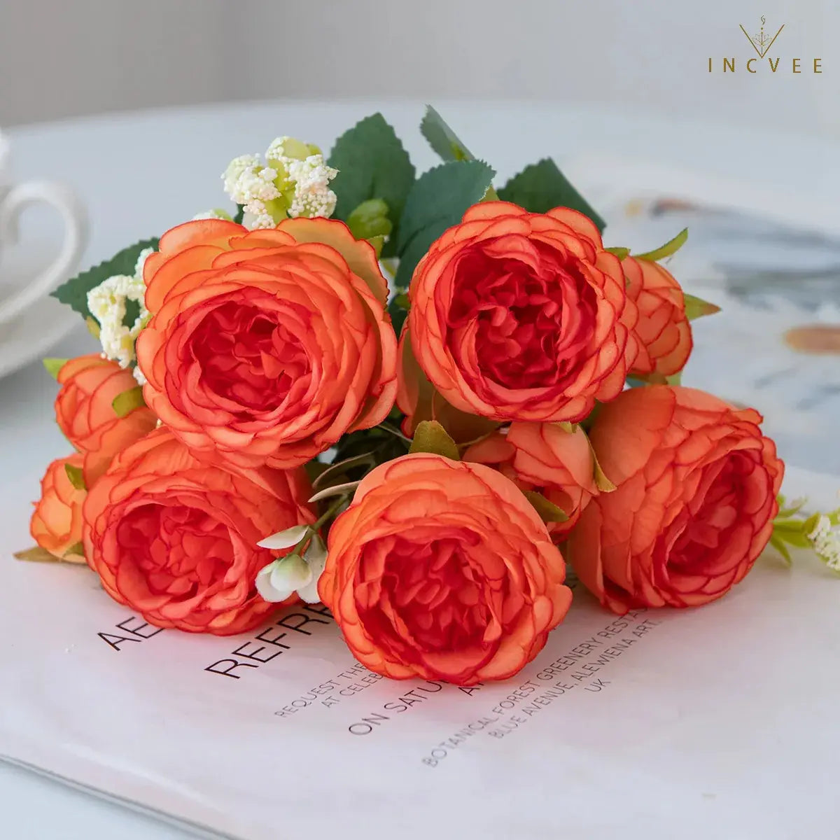 Kaiserlicher Seidenpfingstrosenstrauß – Orientalische Königin der Blumen, Symbol für Reichtum und Wohlstand, 9 Köpfe / 30 cm Stiel