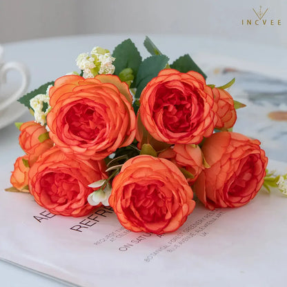 Kaiserlicher Seidenpfingstrosenstrauß – Orientalische Königin der Blumen, Symbol für Reichtum und Wohlstand, 9 Köpfe / 30 cm Stiel