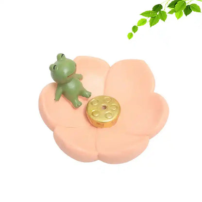 Japanese Style Resin Cherry Blossom Sakura Plate Incense Holder with Cute Animal