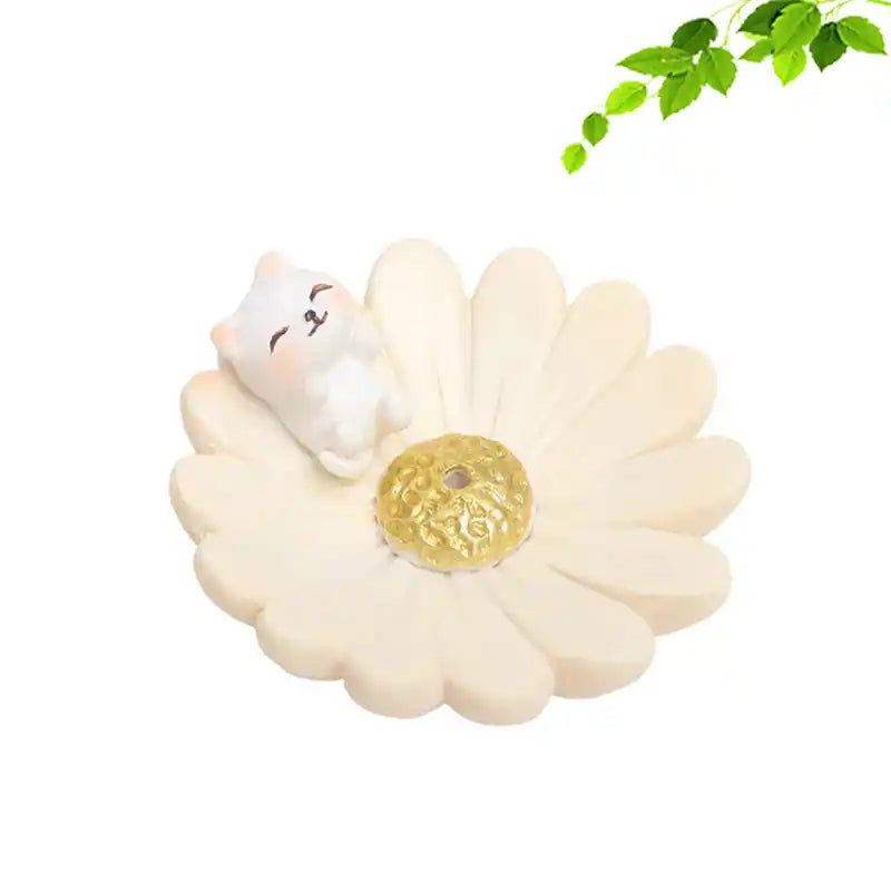 Japanese Style Resin Cherry Blossom Sakura Plate Incense Holder with Cute Animal