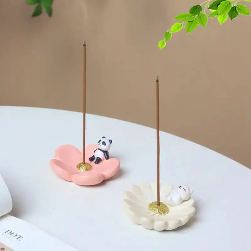 Japanese Style Resin Cherry Blossom Sakura Plate Incense Holder with Cute Animal