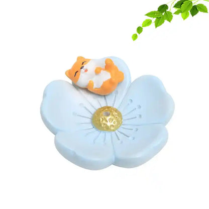 Japanese Style Resin Cherry Blossom Sakura Plate Incense Holder with Cute Animal