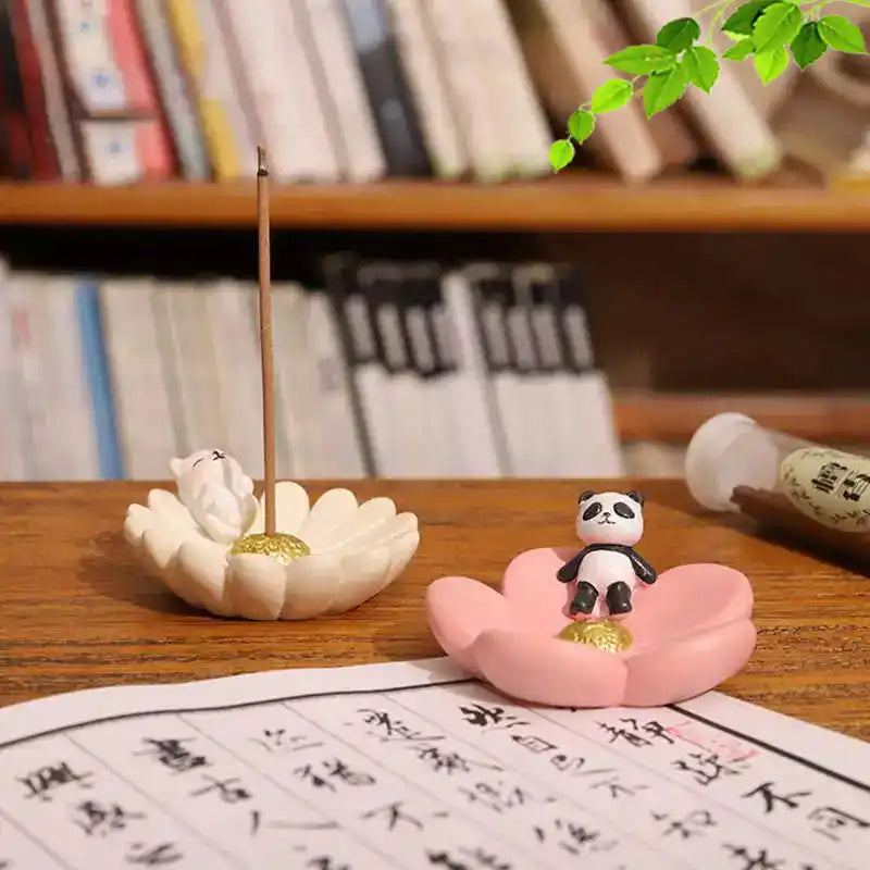 Japanese Style Resin Cherry Blossom Sakura Plate Incense Holder with Cute Animal