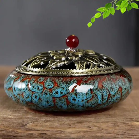 Large Royal Lucky Black Glaze Ceramic Incense Burner With Lid 10 Styles