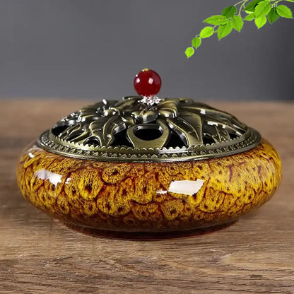 Large Royal Lucky Black Glaze Ceramic Incense Burner With Lid 10 Styles