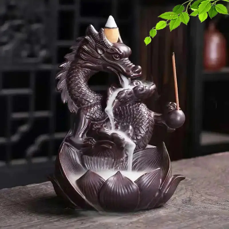 Lotus Celestial Dragon Incense Burner Ceramic Waterfall Incense Burner