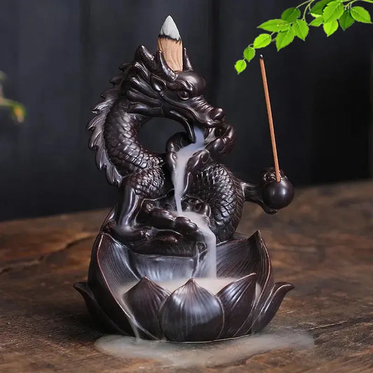 Lotus Celestial Dragon Incense Burner Ceramic Waterfall Incense Burner