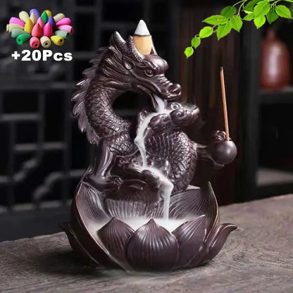 Lotus Celestial Dragon Incense Burner Ceramic Waterfall Incense Burner