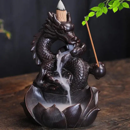 Lotus Celestial Dragon Incense Burner Ceramic Waterfall Incense Burner