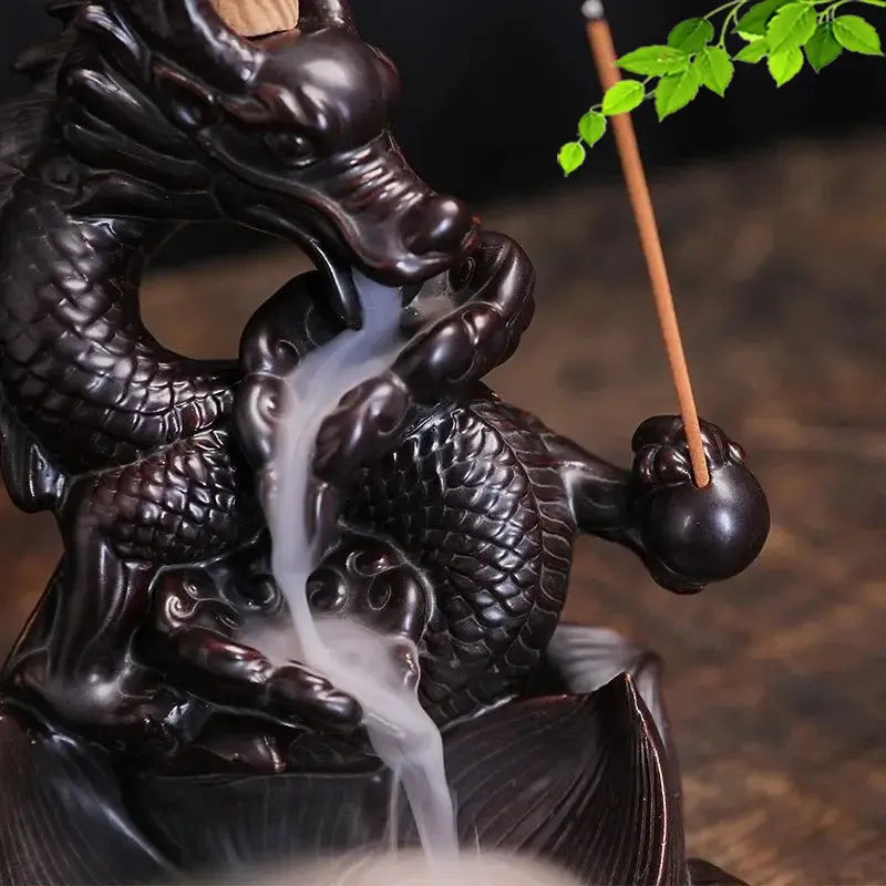 Lotus Celestial Dragon Incense Burner Ceramic Waterfall Incense Burner