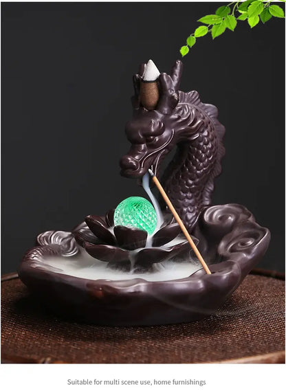 Lotus Dragon Ball LED Dragon Incense Burner Ceramic Waterfall Incense Burner