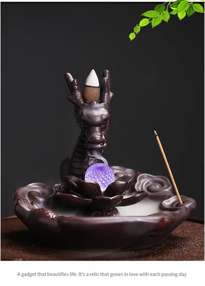 Lotus Dragon Ball LED Dragon Incense Burner Ceramic Waterfall Incense Burner