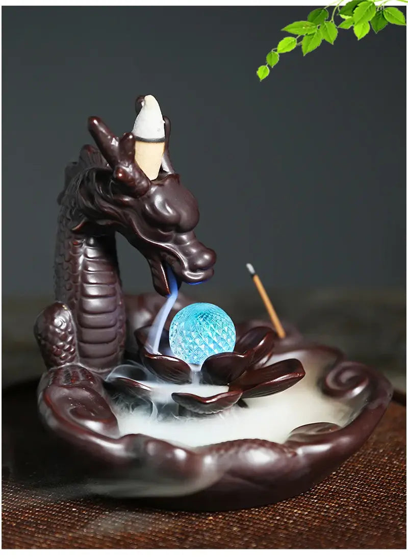 Lotus Dragon Ball LED Dragon Incense Burner Ceramic Waterfall Incense Burner