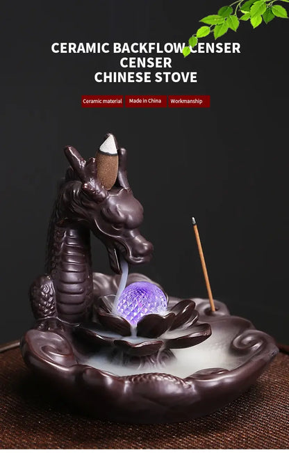 Lotus Dragon Ball LED Dragon Incense Burner Ceramic Waterfall Incense Burner