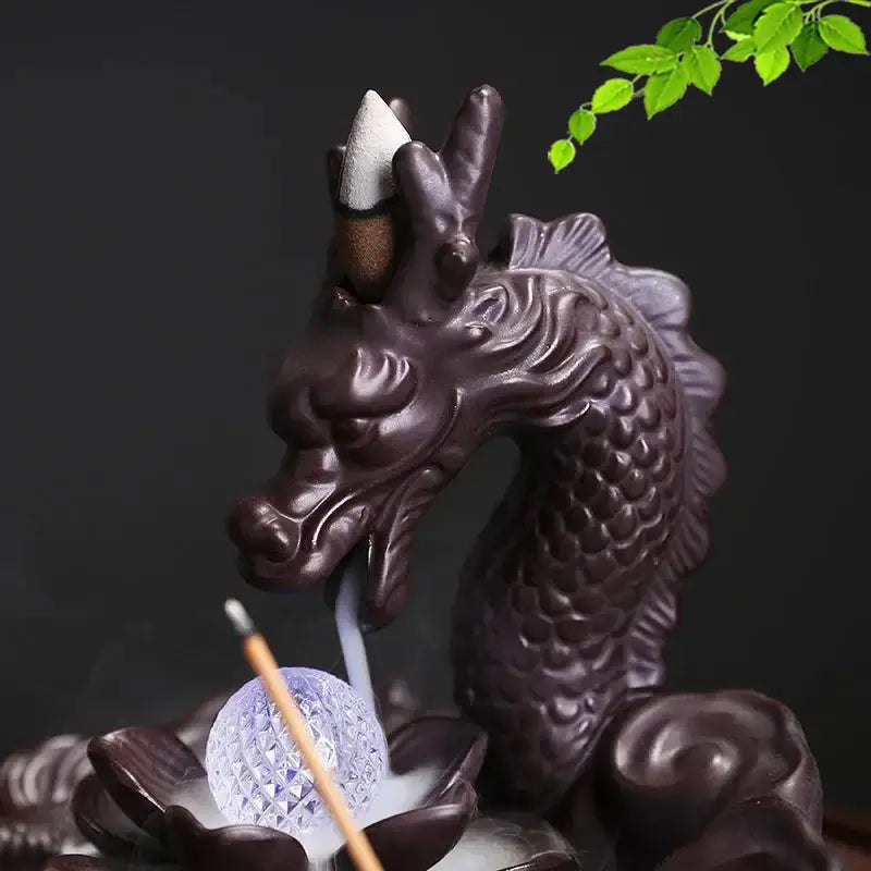 Lotus Dragon Ball LED Dragon Incense Burner Ceramic Waterfall Incense Burner