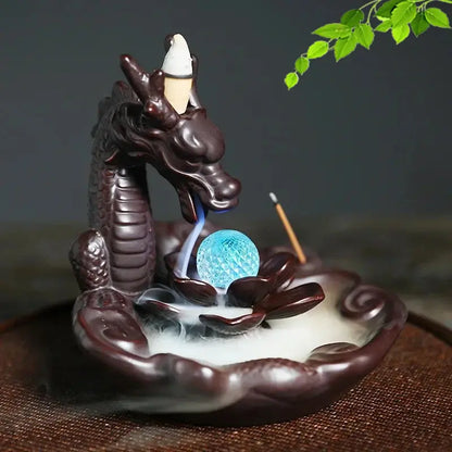 Lotus Dragon Ball LED Dragon Incense Burner Ceramic Waterfall Incense Burner