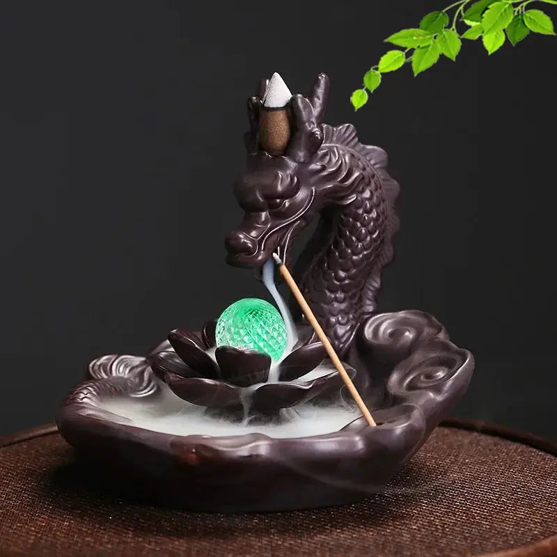 Lotus Dragon Ball LED Dragon Incense Burner Ceramic Waterfall Incense Burner