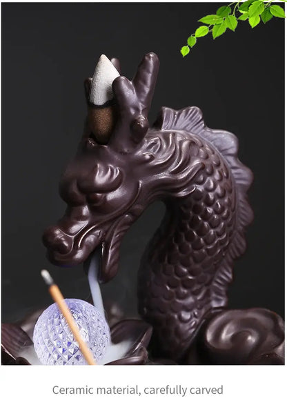 Lotus Dragon Ball LED Dragon Incense Burner Ceramic Waterfall Incense Burner