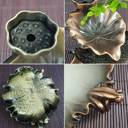 Lotus Leaf Frog Backflow Incense Burner - Metal Antique Waterfall Incense Burner