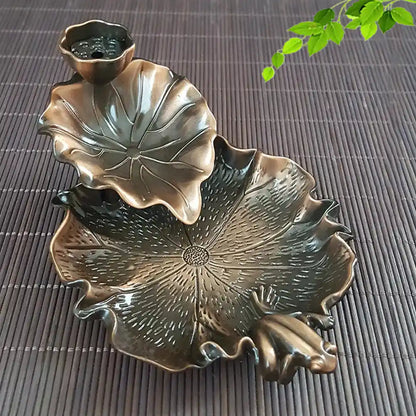 Lotus Leaf Frog Backflow Incense Burner - Metal Antique Waterfall Incense Burner