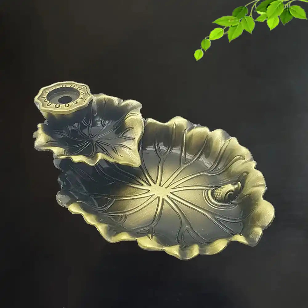 Lotus Leaf Frog Backflow Incense Burner - Metal Antique Waterfall Incense Burner