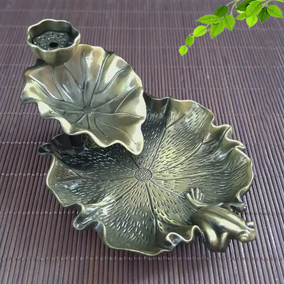 Lotus Leaf Frog Backflow Incense Burner - Metal Antique Waterfall Incense Burner