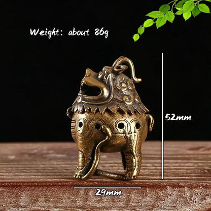 Lucky Feng Shui Mythical Beast Incense Burner - Retro Brass Hollow with Cover