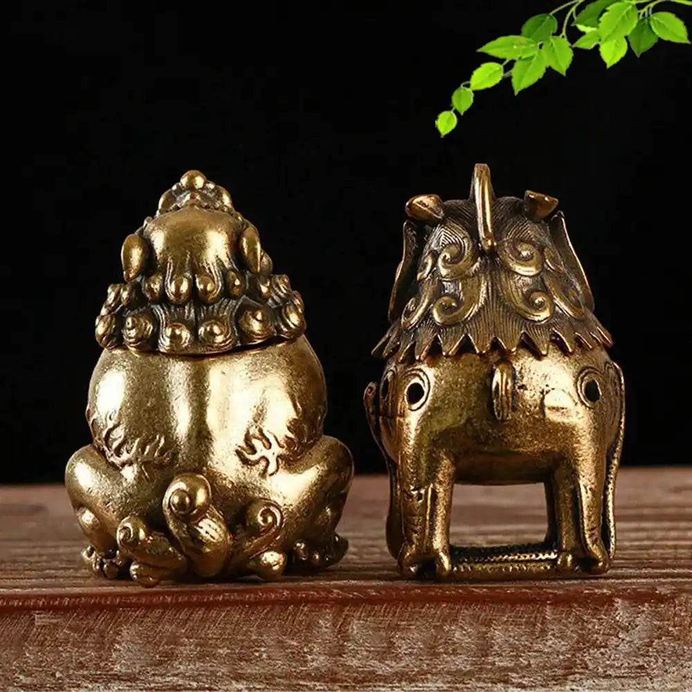 Lucky Feng Shui Mythical Beast Incense Burner - Retro Brass Hollow with Cover