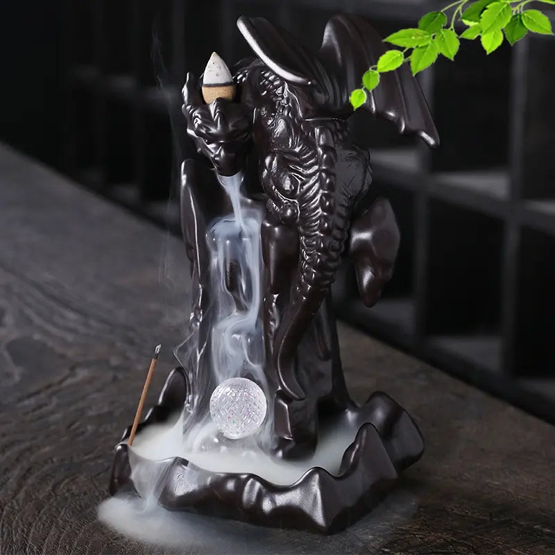 Luminous Guardian Dragon Incense Burner Ceramic Pterosaur Waterfall Incense Burner