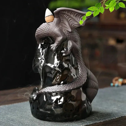 Majestic Guardian Dragon Incense Burner Ceramic Pterosaur Waterfall Incense Burner