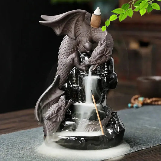 Majestic Guardian Dragon Incense Burner Ceramic Pterosaur Waterfall Incense Burner