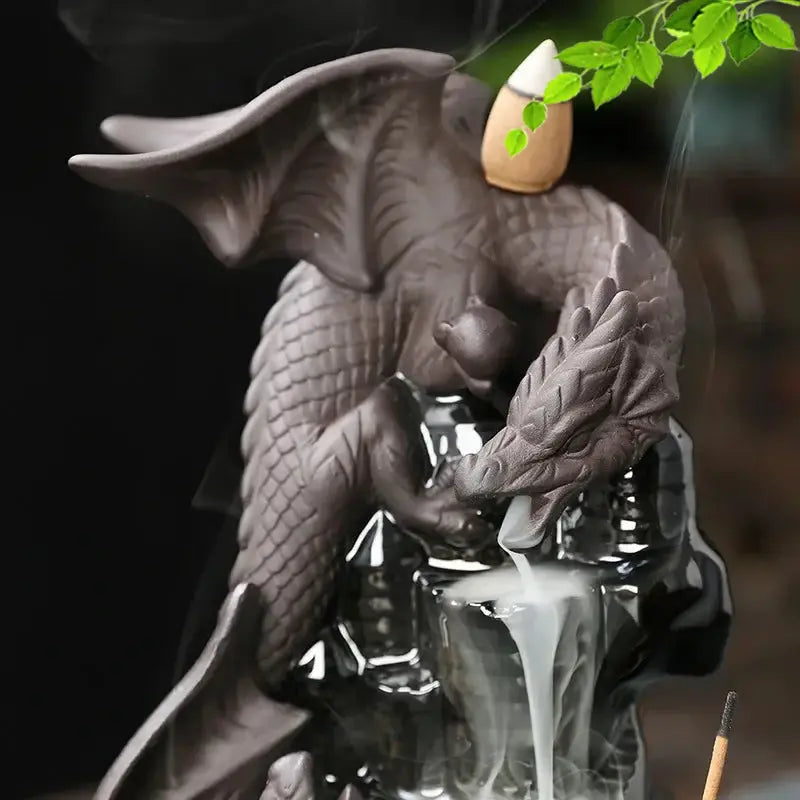 Majestic Guardian Dragon Incense Burner Ceramic Pterosaur Waterfall Incense Burner