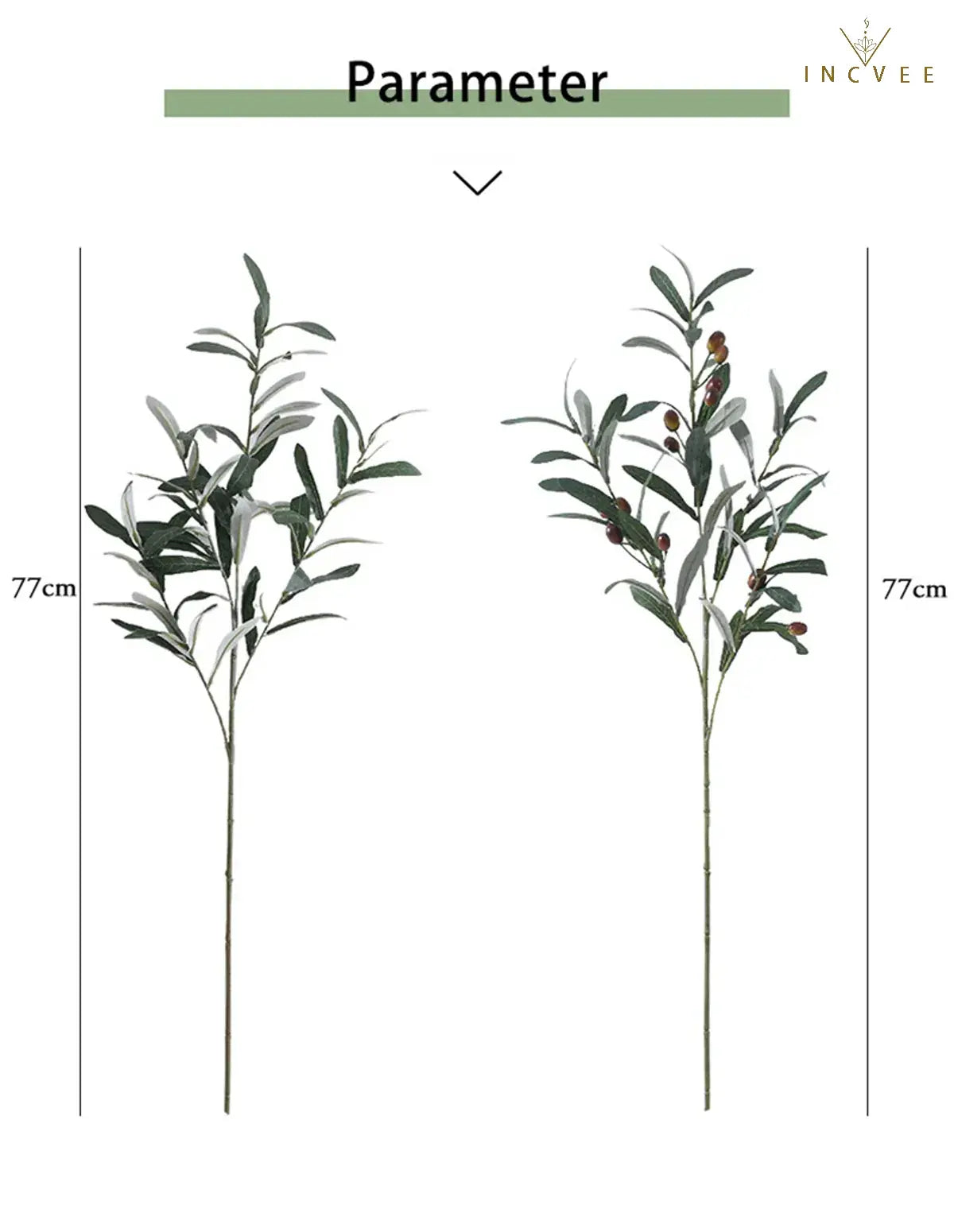 Künstliche Olivenzweige im mediterranen Stil – Blätter und Früchte, 77 cm, Seidenblätter, Vasendekoration