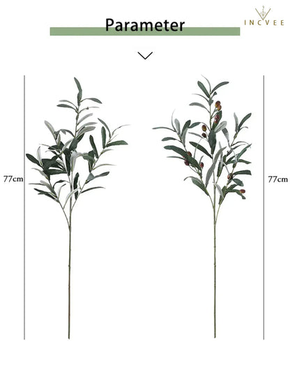 Künstliche Olivenzweige im mediterranen Stil – Blätter und Früchte, 77 cm, Seidenblätter, Vasendekoration
