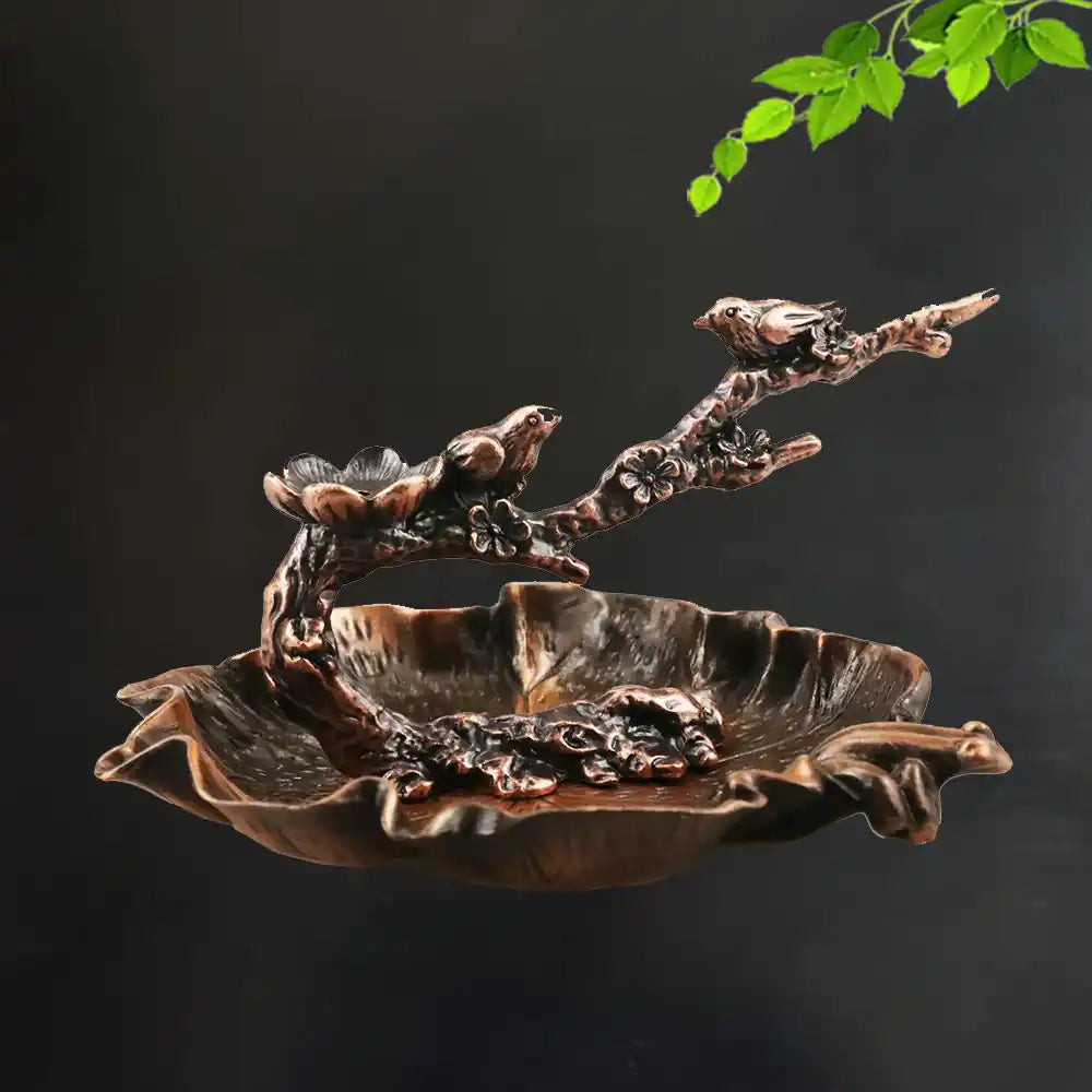 Metal Creative Lotus Backflow Incense Burner with Birds Plum Branch