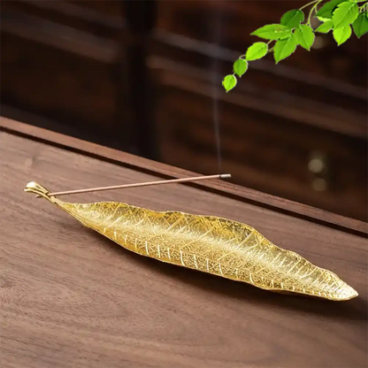 Golden Leaf Incense Holder - Zen-Inspired, Compact & Elegant