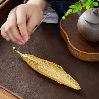 Golden Leaf Incense Holder - Zen-Inspired, Compact & Elegant