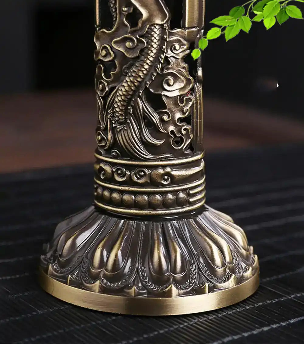 Metal Retro Vertical Incense Burner - Dragon Phoenix Sutra Hollow Design