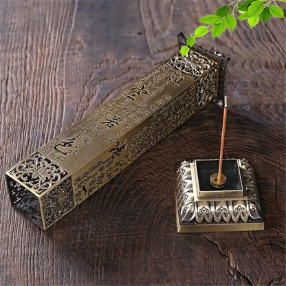 Metal Retro Vertical Incense Burner - Dragon Phoenix Sutra Hollow Design