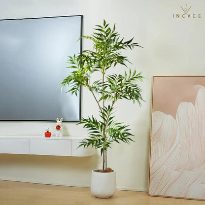 Moderner Zen-Kunstbambusbaum – Üppige, seidenweiche Blätter als Dekoration, Boden- und Eckdeko, 79–140 cm