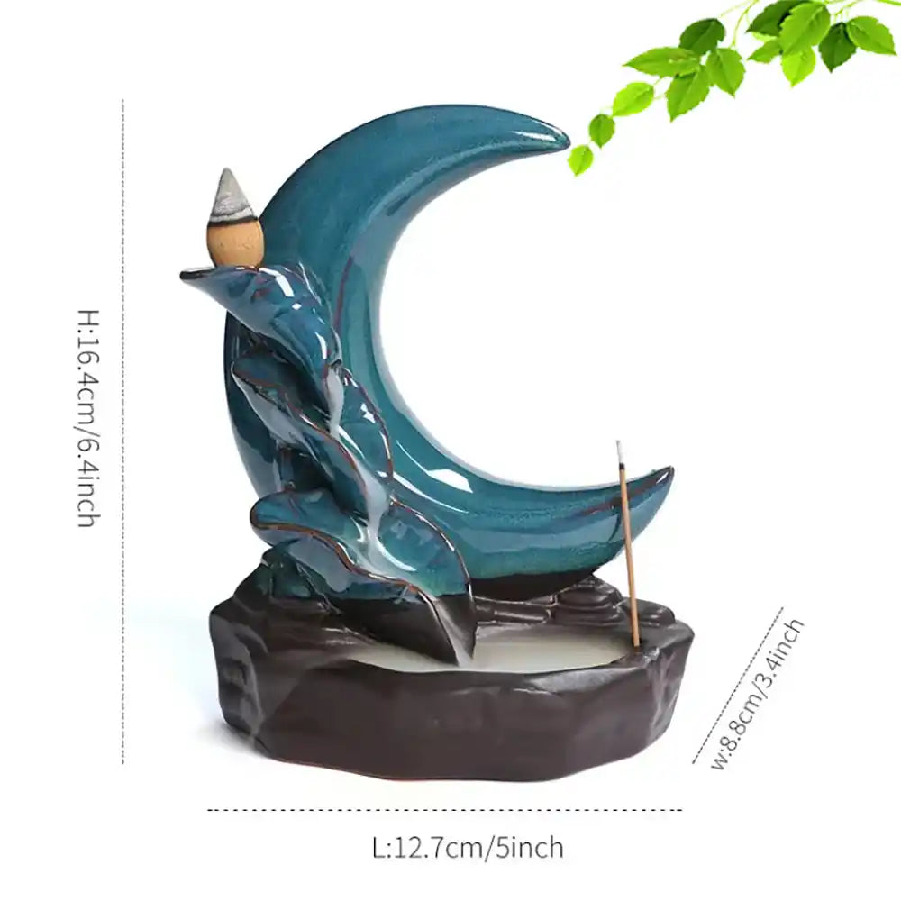 Moon & Lotus Pond Ceramic Waterfall Backflow Incense Burner - Incense Holder