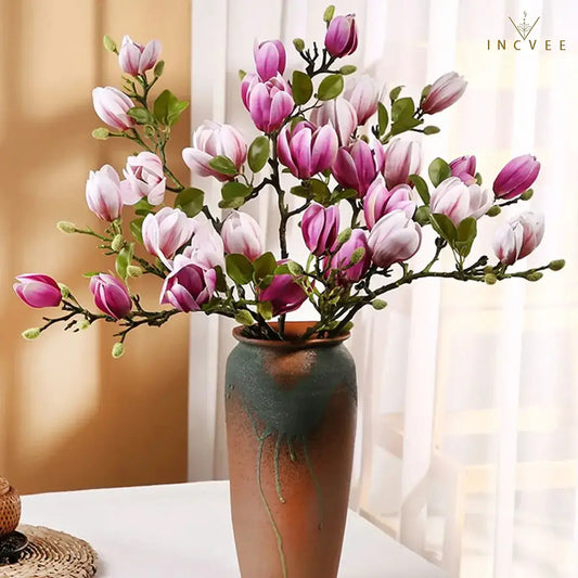 Oriental Calm Artificial Magnolia - Silk Blooms & Buds for Zen Home Decor, 65cm for Minimalist Vase
