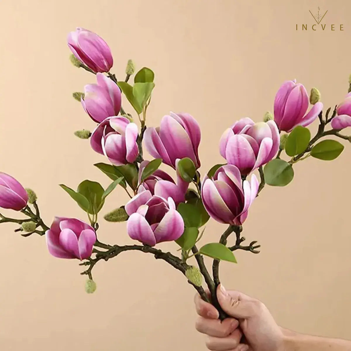 Oriental Calm Artificial Magnolia - Silk Blooms & Buds for Zen Home Decor, 65cm for Minimalist Vase