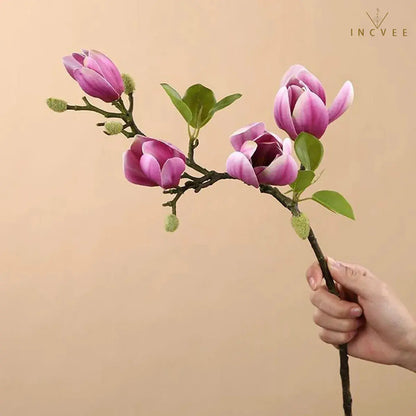 Oriental Calm Artificial Magnolia - Silk Blooms & Buds for Zen Home Decor, 65cm for Minimalist Vase