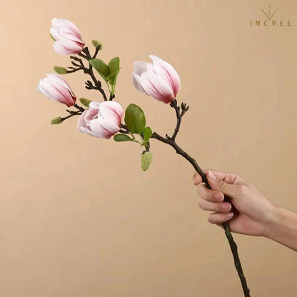Oriental Calm Artificial Magnolia - Silk Blooms & Buds for Zen Home Decor, 65cm for Minimalist Vase