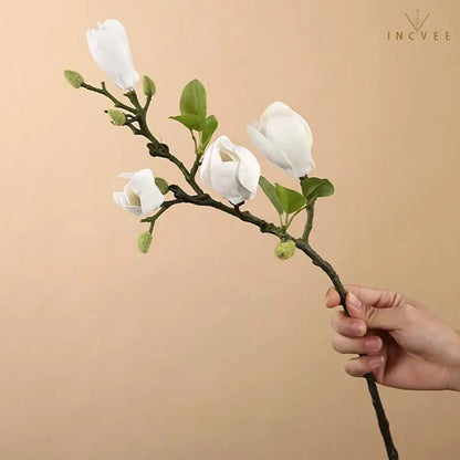 Oriental Calm Artificial Magnolia - Silk Blooms & Buds for Zen Home Decor, 65cm for Minimalist Vase