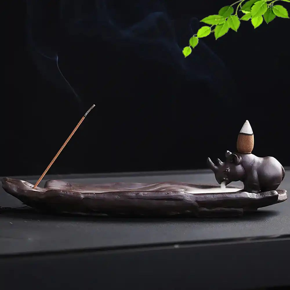 Purple Sand Backflow Incense Burner - Elephant  Rhino Hippo Incense Holder