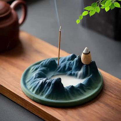 QianLiJiangShan Landscape Backflow Incense Burner - Ceramic Waterfall Incense Holder