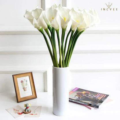 Künstliche Calla-Lilien aus PU-Leder in realistischer Haptik – wasserfest und mit flexiblen Stielen, naturgetreuer Brautstrauß, 5/10/20 Stück